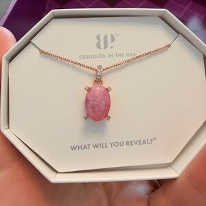 Pink Oval Pendant Necklace with Rose Gold Chain